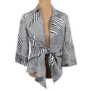 Mishca Tie Front Jacket Black White Size S Small Stretch
